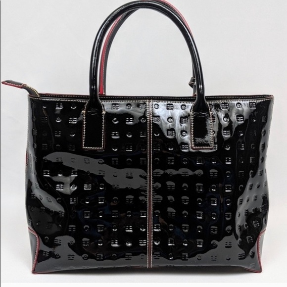 arcadia black patent leather purse
